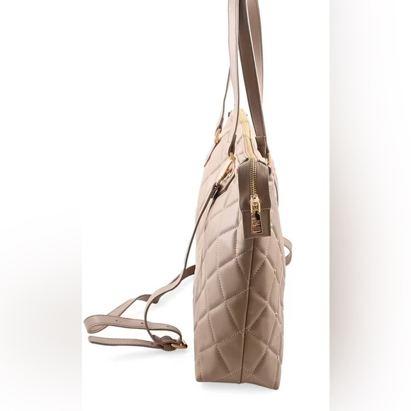 Badgley Mischka Taupe Vegan Leather Quilted Shoulder Bag with Zip Top NWT - Picture 3 of 6